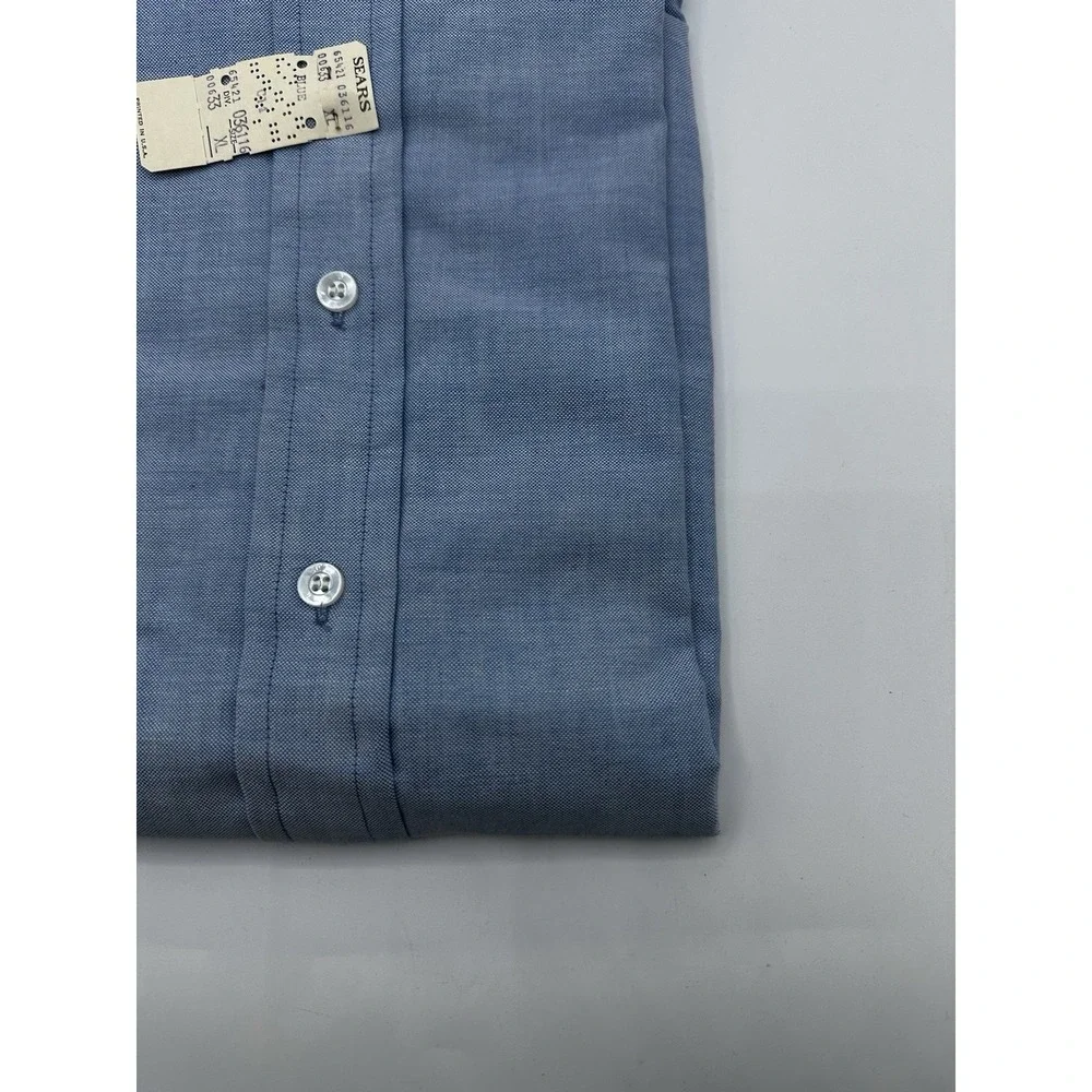 VTG 1970s Sears Perma-Prest Light Blue‎ Oxford Dress Shirt XL 17-17.5 USA